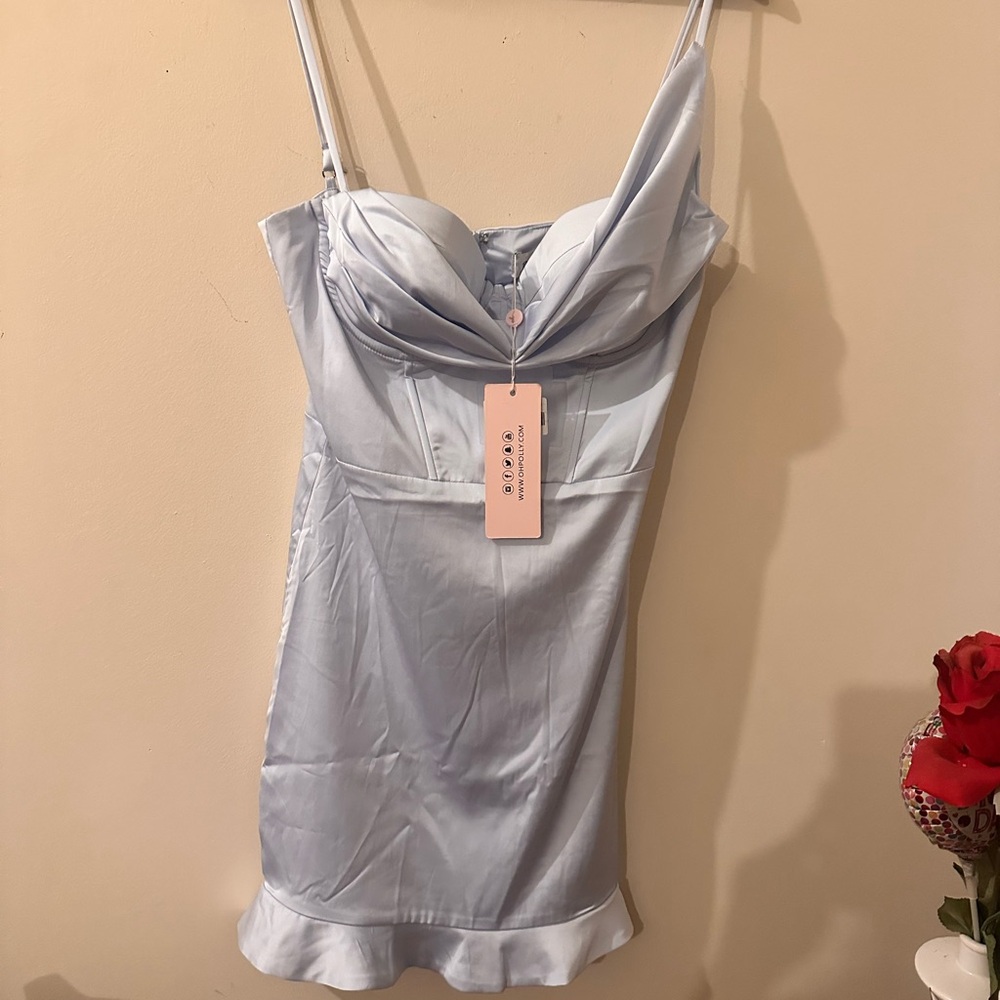 Oh Polly size 6,  Light Blue Satin Dress, great condition